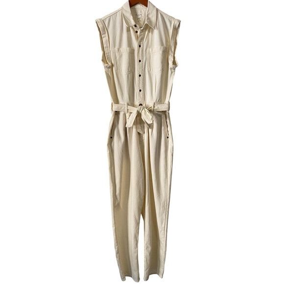 Anthropologie Rag & Bone Anna Jumpsuit Large White Denim Utility Coveralls Boho - Picture 6 of 16